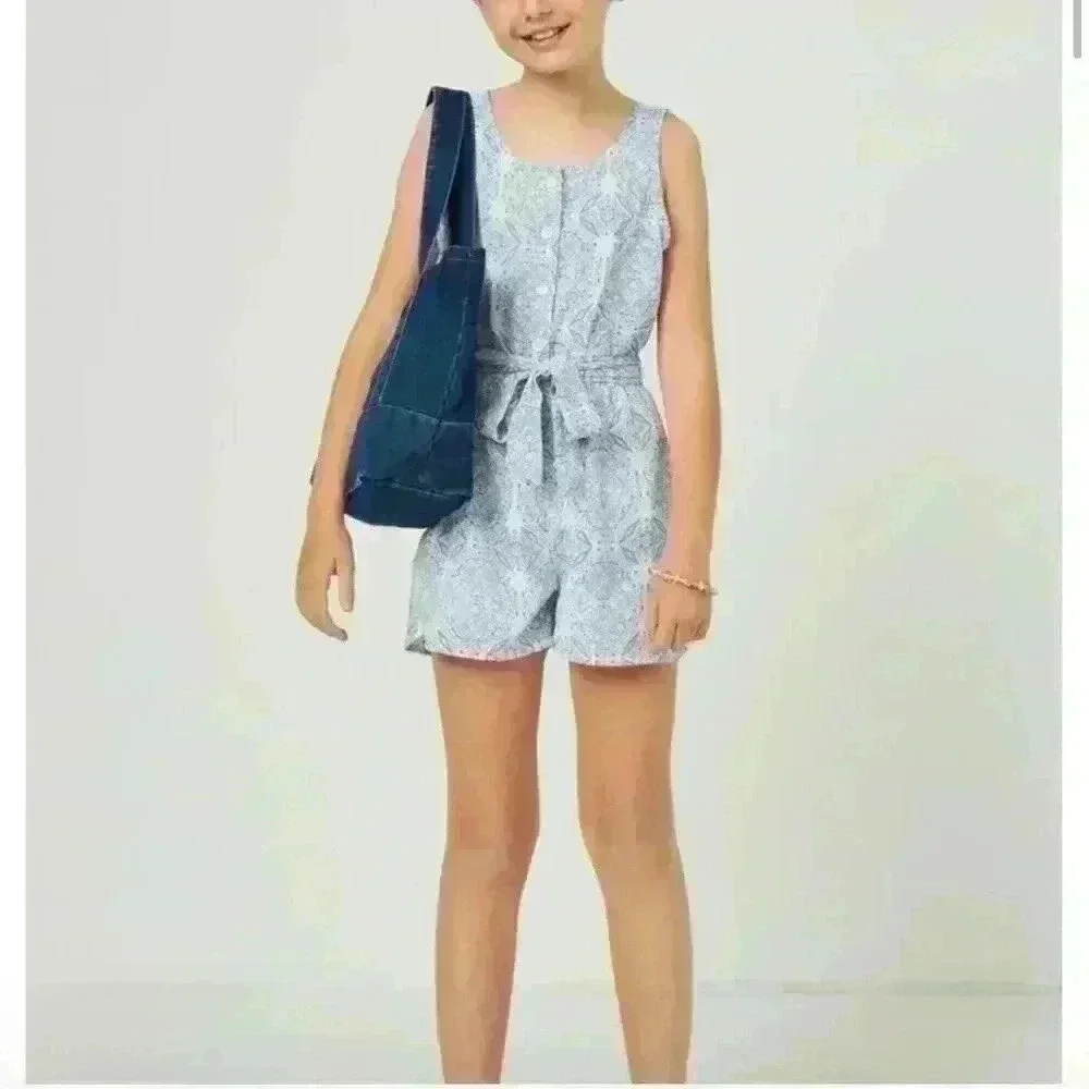 HAYDEN LA girl's bandana print‎ belted romper in blue sz small